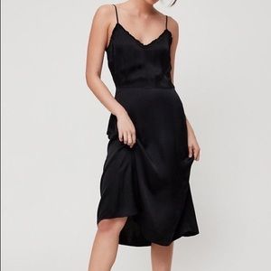 Aritzia Wilfred Mille Satin Slip Dress Navy